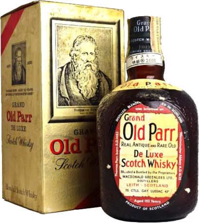 Bottle of Old Parr De Luxe Scotch Whisky, 940ml, classic label design
