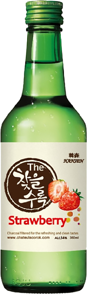 Bottle of Chateul Soorok Strawberry Soju 375ml, bamboo charcoal purified soju with natural strawberry flavor