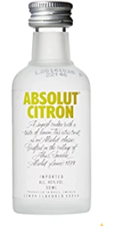 Absolut Citron Vodka 50ml bottle, lemon-flavored vodka from Sweden