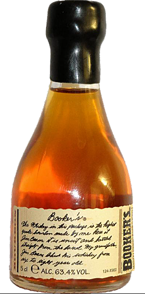 Bookers Bourbon 50ml bottle, a cask-strength small-batch bourbon from Jim Beam