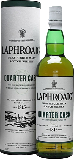 Bottle of Laphroaig Quarter Cask Whisky 700ml, a peaty Islay single malt Scotch