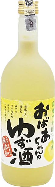 Bottle of Kunzakari Obachan Yuzu 720ml, a Japanese yuzu citrus drink