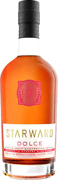 Bottle of Starward Dolce Single Malt Whisky 500ml, Australian whisky with amber hue