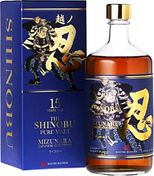 Bottle of Shinobu 15 Years Old Pure Malt Whisky 700ml, Japanese whisky with amber hue