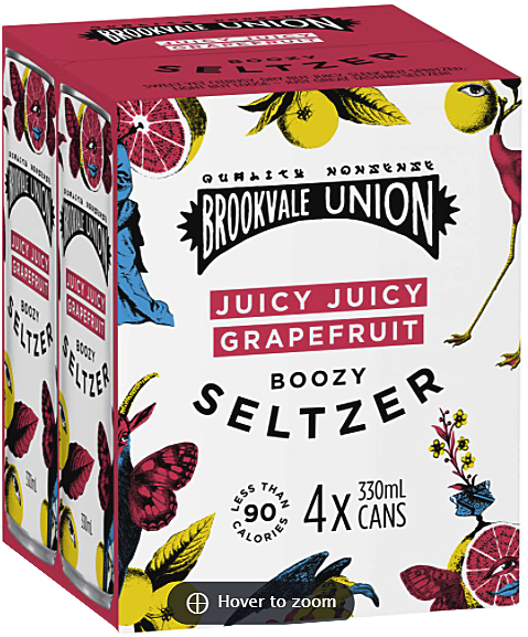 Brookvale Union Juicy Grapefruit Seltzer 330ml cans, pack of 16