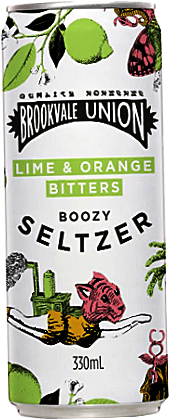 Four-pack of Brookvale Union Lime & Orange Bitters Boozy Seltzer 300ml cans