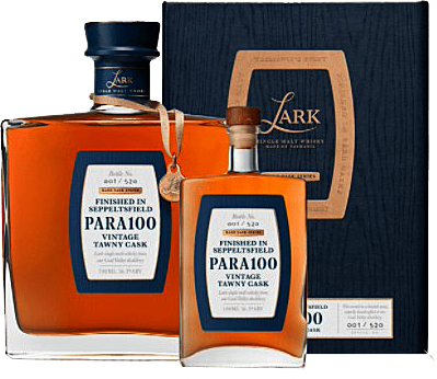 Lark Rare Cask PARA 100 Release 2020 Tasmanian whisky, 700ml bottle with 100ml companion, No 332/450