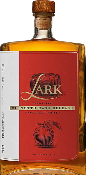 Bottle of Lark Chinotto Cask Single Malt Whisky, 2021 release, 500ml, Tasmanian distillation