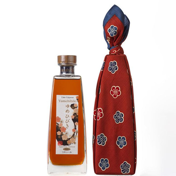 Bottle of Oyama Yumehibiki 6 Year Old Nikka Whisky Cask Umeshu 500ml with wooden gift box and Furoshiki wrap