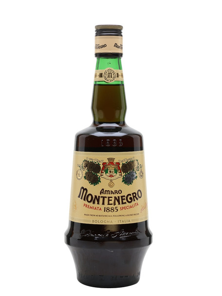 Bottle of Amaro Montenegro 700ml, Italian herbal liqueur with deep amber hue