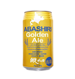Bottle of Anashiri Golden Ale 340ml showing its golden hue