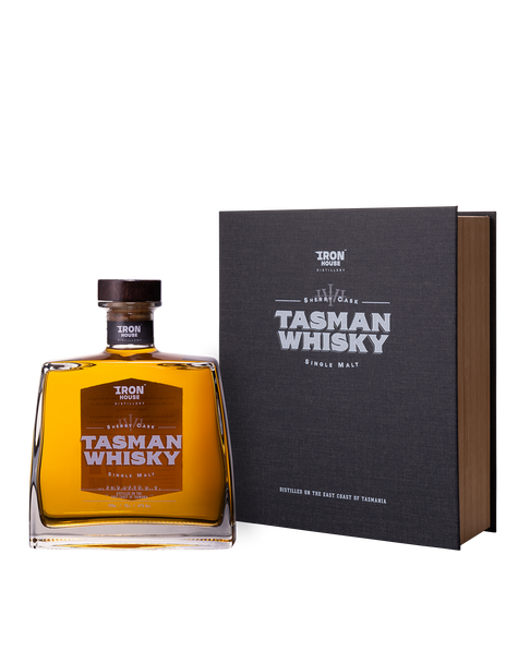 Bottle of Iron House Sherry Cask Tasman Whisky 700ml with gift box packaging