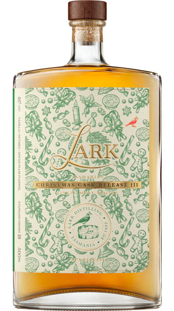 Bottle of Lark Christmas Cask Release III 500ml Tasmanian whiskey