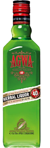 Bottle of Agwa Herbal Liqueur 50ml, a vibrant green coca leaf and herbal liqueur from Amsterdam