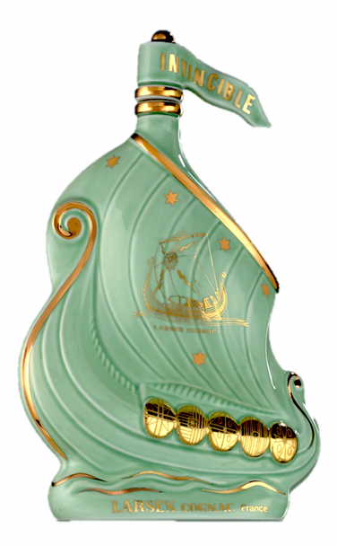 Larsen Viking Ship Jade Green Cognac 700ml bottle shaped like a Viking ship
