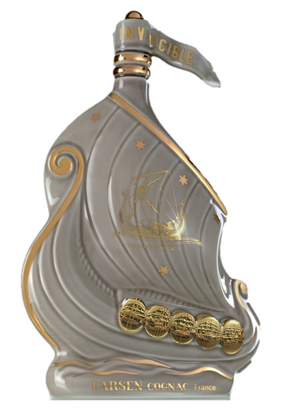 Larsen Viking Ship Cloudy Gray Cognac 700ml bottle shaped like a Viking ship