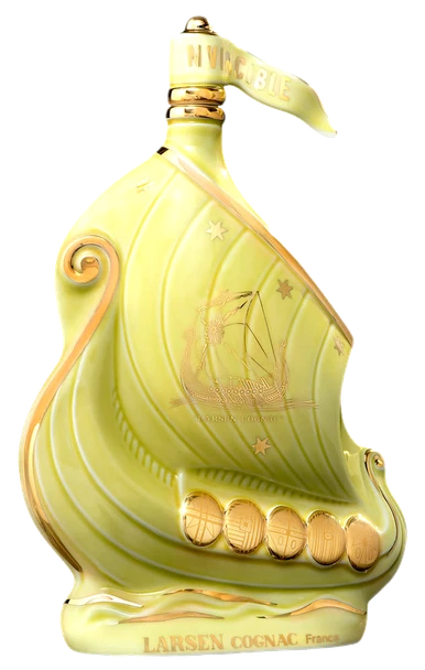 Bottle of Larsen Viking Ship Yellow Topaz Cognac, 700ml, featuring Viking ship-inspired design