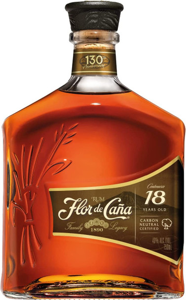 Bottle of Flor de Cana 18 Rum, aged 18 years, 1000ml, handcrafted in Nicaragua