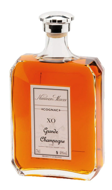 Bottle of Normandin Mercier Grande Champagne XO Cognac, 700ml, amber-hued aged spirit from France