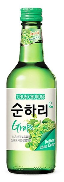 Bottle of Chum Churum Grape Soju 360ml, a Korean grape-flavored soju