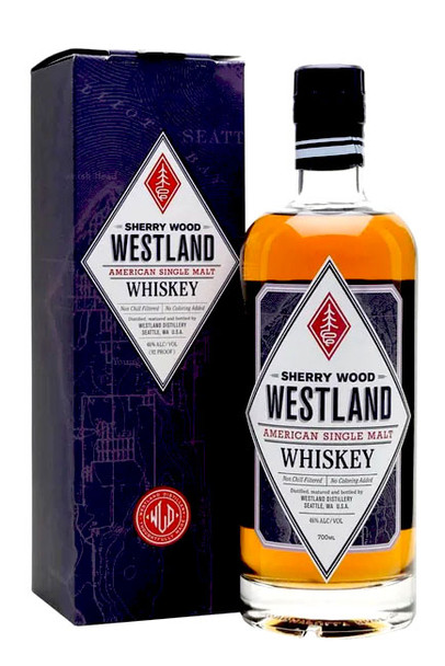 Bottle of Westland Sherry Wood Whiskey 700ml, a Pacific Northwest single malt aged in sherry casks