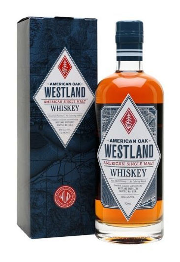 Bottle of Westland American Oak Whiskey 700ml, an American single malt whiskey