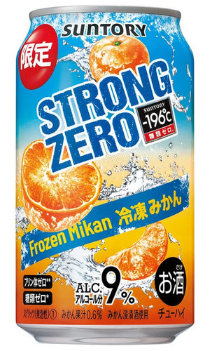 Can of Suntory -196 Strong Zero Mikan Mandarin flavored chuhai, 9% ABV, 350ml