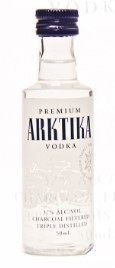 Bottle of Arktika Premium Vodka 50ml, a pure grain, multi-distilled vodka