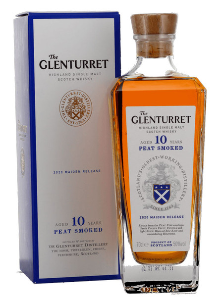Bottle of Glenturret 10 YO Peat Smoked single malt Scotch whisky, 700ml