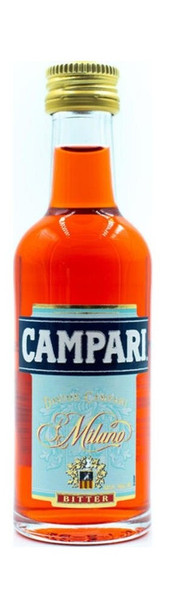Bottle of Campari 50ml, the crimson Italian aperitif made from herbs, plants, and fruit