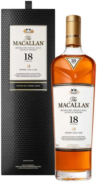 Bottle of Macallan 18 Year Old Sherry Oak 2024 single malt whisky, 700ml