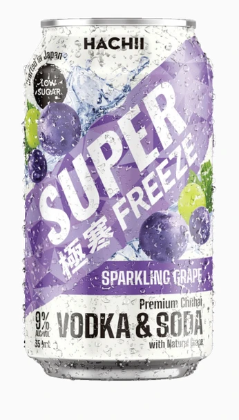 Can of Hachii Super Sparkling Grape Vodka & Soda, 9% ABV, 350ml