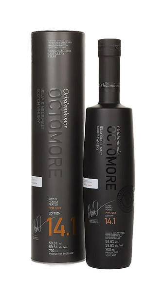 Bottle of Octomore 14.1 Peated Islay single malt whisky, 700ml