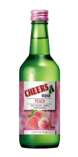 Bottle of Cheers Soju Peach flavored Korean soju, 360ml