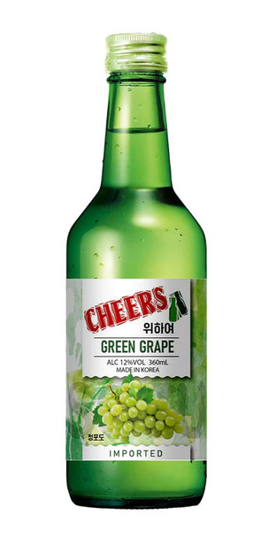Bottle of Cheers Soju Green Grape flavored soju, 360ml