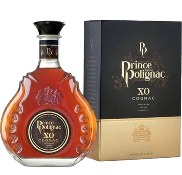 Bottle of Polignac XO Cognac, 700ml, deep amber colored spirit
