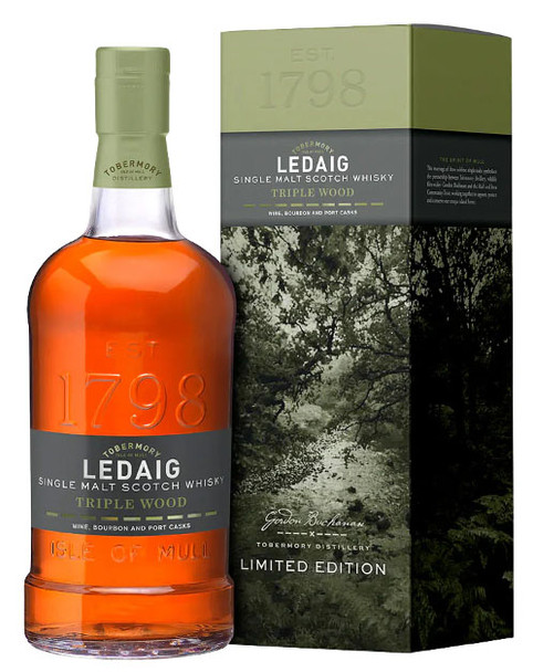 Bottle of Ledaig Triple Wood Limited Release single malt Scotch whisky, 700ml