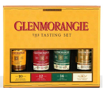 Glenmorangie Scotch Whisky Tasting Set with four 100ml bottles: Original, Lasanta, Quinta Ruban, and Nectar d'Or