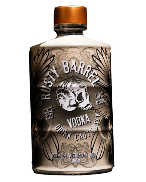 Rusty Barrel Vodka 100ml bottle with rustic label design