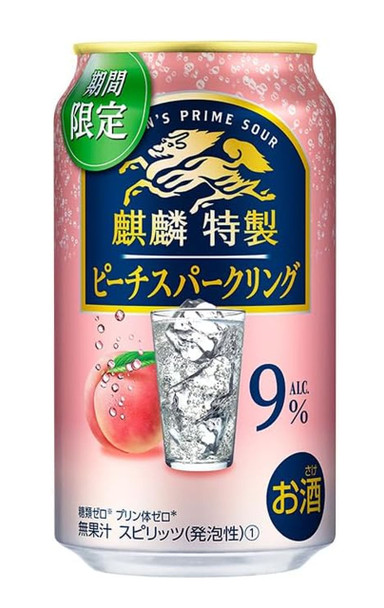 Can of Kirin Special Peach Sparkling 9% ABV, 350ml peach flavored sparkling beverage