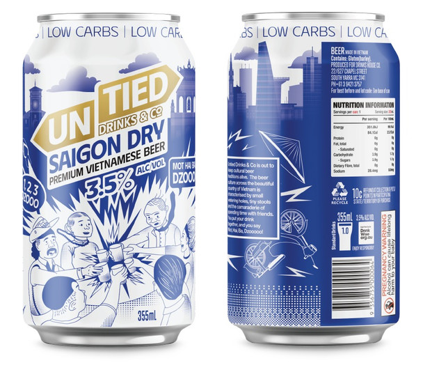 Case of Saigon Dry Premium Vietnamese Beer 355ml cans, 3.5% ABV lager
