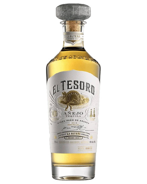 Bottle of El Tesoro Anejo Tequila 750ml, 100% blue agave, aged in oak barrels