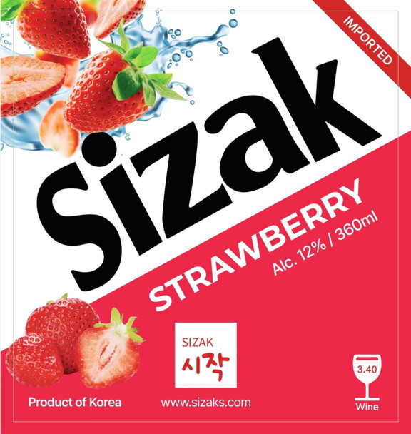 Bottle of Sizak Strawberry Soju 360ml, a fruity flavored Korean soju