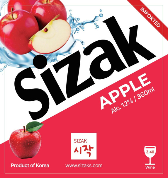 Bottle of Sizak Apple Soju 360ml, apple-flavored Korean soju