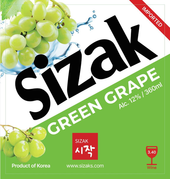 Bottle of Sizak Green Grape Soju 360ml, a Korean spirit with green grape flavor