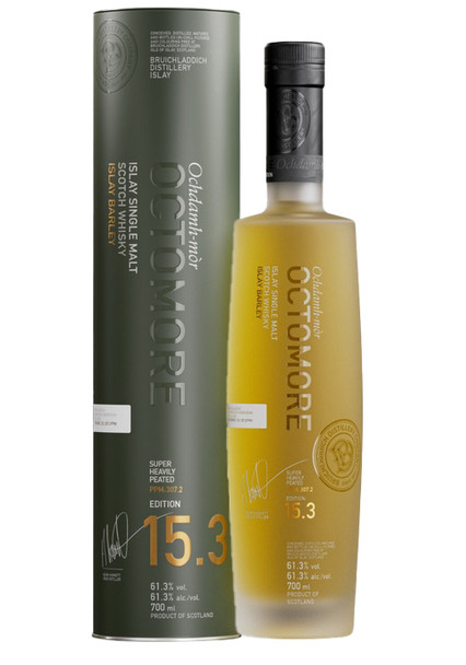 Bottle of Octomore 15.3 700ml Islay peated single malt whisky