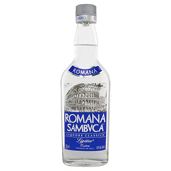 Bottle of Romana White Sambuca 375ml, an Italian anise-flavored liqueur