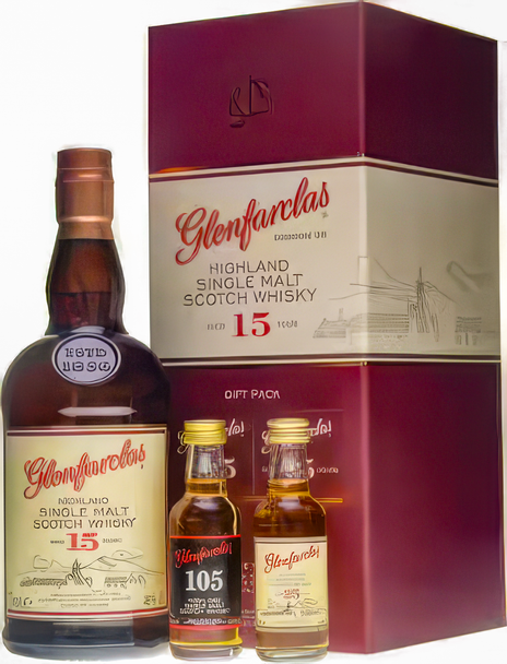 Glenfarclas 15 Years Tasting Pack with 70cl bottle and two 5cl miniatures, 46.7% ABV