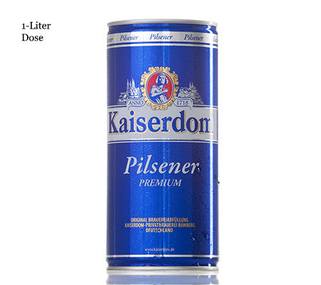 Kaiserdom 1 Litre German lager bottle with golden color and frothy white head