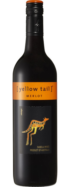 Bottle of Yellow Tail Merlot 750ml, a smooth Australian red wine with plum and mocha notes